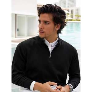 <span class=keywords><strong>Pull</strong></span> en maille <span class=keywords><strong>pour</strong></span> homme, style américain, col semi-montant zippé, en polyester et terylène, hiver, lavable en machine, coupe ajustée, robuste - Product Image 3