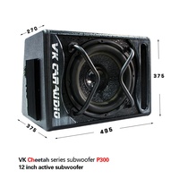 VK P300 Caisson de basses portable pour voiture 12 pouces avec amplificateur et boîtier 600W RMS DC 12V Bobine simple Noire MDF