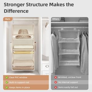 6-Shelf Hanging Closet Organizer 3-Shelf <b>Units</b> Oxford Fabric Collapsible <b>Storage</b> For Bedroom Clothing - Product Image 6