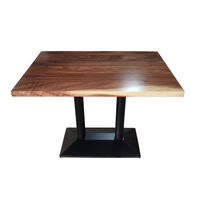 Table basse carrée en bois pour restaurant, plateau en noyer, base en métal