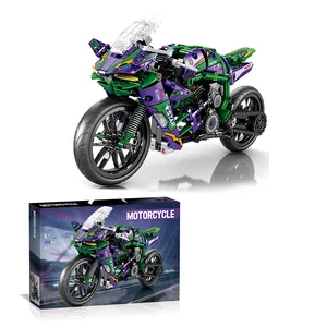 Kawasaki motosiklet modeli tuğla setleri 458 adet inşaat oyuncak hediye için yeni stil spor Moto oyuncak inşaat blokları