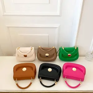 2024 Großhandel PU-Leder-Satteltaschen reine Farbe Unterarmtaschen einfacher Stil Schultertaschen für Damen