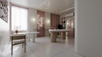 Salle d'exposition de bijoux de mode sur mesure avec comptoirs de présentation en marbre moderne et design intérieur de boutique de bijoux de luxe