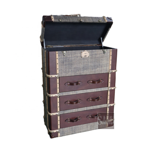 ตู้ลิ้นชักแบบย้อนยุคสไตล์อเมริกันตู้ด้านข้างห้องนั่งเล่นห้องนอนหนังแท้ตู้เน้นลิ้นชักลิ้นชักแบบดั้งเดิม - Product Image 3