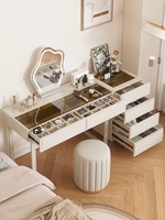 Commode en bois style crème avec tiroirs, coiffeuse intégrée pour chambre, petite table de maquillage, meuble de rangement de chevet de luxe léger