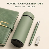 Ensemble cadeau 4-en-1 personnalisé : carnet, stylo, clé USB et bouteille d'eau en acier inoxydable avec nom gravé pour la fête des pères, la remise des diplômes ou les événements d'entreprise
