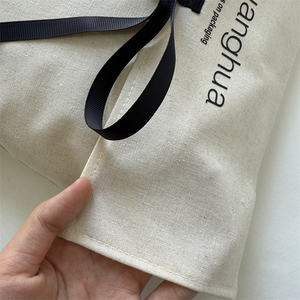 Экологичный мешок для пыли из натурального хлопка с клапаном для одежды с индивидуальным логотипом, набивная подушка для обуви, упаковка льняного конверта с бантом - Product Image 2