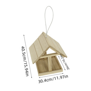 Mangeoire à oiseaux en bois, couleur bois naturel, forme rectangulaire, durable, décoration de patio extérieur, nichoir décoratif - Product Image 4