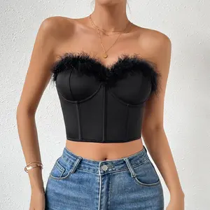 Bas quantité minimale de commande Sexy Desire Corset Fishbone Feathers Tassel Casual crop top pour les femmes