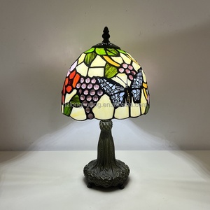 LongHuiJing Tiffany Scandinavian Simple Stained Glass Red Green Flexible Flower Butterfly 8Inch LED AC Eco-Friendly Table Lamp - Product Image 1