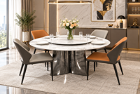 Ensemble de table à manger ronde de luxe moderne en pierre frittée brillante avec chaises en cuir PU, meubles de salle à manger pour la maison