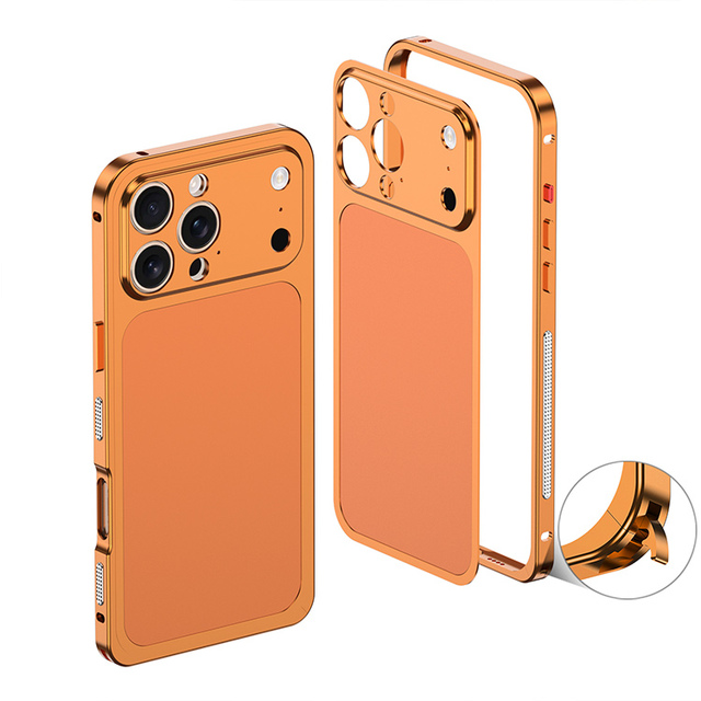 Business Aluminum Electroplate Metal Back Frame Mobile Phone Case for iPhone 17 16 Pro Max 15 14 13 Pro