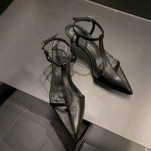 Sandales à talons aiguilles pointues de 5,5 cm en cuir de mouton véritable, style sexy d'extérieur avec fermeture à bouton pour l'été, vente en gros - Product Image 5