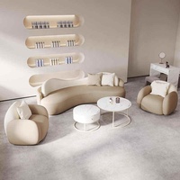 Ensemble de canapés en cuir incurvé, base en bois, résistant aux griffes des chats, design moderne et simple, coussins confortables pour le bureau, le bureau à domicile