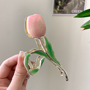 Nouvelles pinces à cheveux en forme de tulipe pour femmes, grandes pinces à cheveux en métal avec pompon, barrettes à cheveux, accessoires pour cheveux - Product Image 5