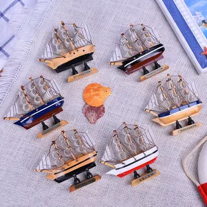 Wooden Material Boat Model Desk Decor Handmade Wooden Craft Statuette Home Ornament Gift Simulate Sailboat Decoration Sculpture