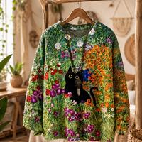 Sweater Rajut Bunga Boho OEM ODM Wanita Oversize, Pullover Cottagecore, Sweater Bunga, Jumper Rajut Botani, Atasan Musim Dingin yang Nyaman, Hadiah