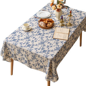 Mantel Rectangular de Lino y Algodón con Estampado Floral Azul para Mesa de Comedor, Diseño de Plantas y Flores - Product Image 2