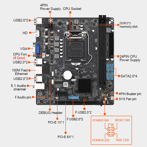 H55M-placa base compatible con LGA1156(Core i7/i5/i3), procesador con ranuras de memoria <span class=keywords><strong>DDR3</strong></span> duales, ranura gráfica PCI-E 8X, VGA + puertos HD - Product Image 2