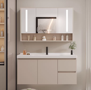 <span class=keywords><strong>Meuble</strong></span> <span class=keywords><strong>de</strong></span> salle <span class=keywords><strong>de</strong></span> bain contemporain haut <span class=keywords><strong>de</strong></span> gamme avec vasque en céramique intégrée, rangement grande capacité et armoire miroir intelligente anti-buée - Product Image 4