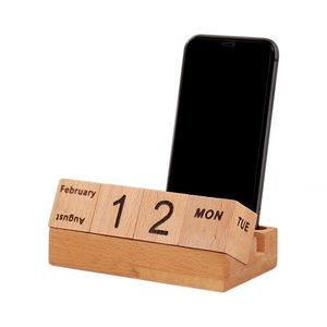 Calendario Perpetuo de Escritorio Ecológico de Madera 2026, Organizador de Escritorio con Portaplumas y Soporte para Teléfono, Regalo Promocional - Product Image 1