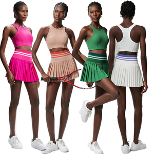 Jupe de tennis plissée élégante avec haut court dos nageur assorti - Ensemble athlétique léger et extensible pour <span class=keywords><strong>femme</strong></span> - Product Image 1