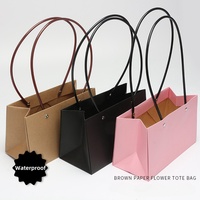 13 tailles, vente en gros pas chère, sac fourre-tout pliable en papier kraft imperméable, brun, rose, fleurs, arrangement floral, paniers à fleurs avec poignée