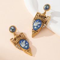 Accessoires vintage, style chinois rétro, motifs d'oiseaux et de peintures murales, boucles d'oreilles clous, boucles d'oreilles pendantes couleur or pour femme