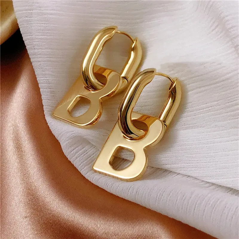 Pendientes de gota de alta calidad con letras B para mujer y hombre, joyería elegante coreana minimalista, Color dorado y plateado, con estilo