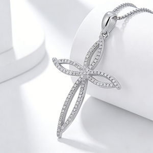 CUSTOM SILVER 10K/14K/18K GOLD PLATED LAB GROWN CVD DIAMOND CLASSIC ENGAGEMENT GIFT SWEATER <b>CHAIN</b> NECKLACE <b>CROSS</b> PENDANT VS - Product Image 2
