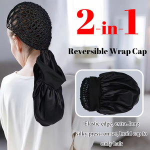 Bonnet de nuit réversible en satin 2-en-1 personnalisé avec logo pour femme, filet à cheveux intégré, pour le soin des cheveux - Product Image 4