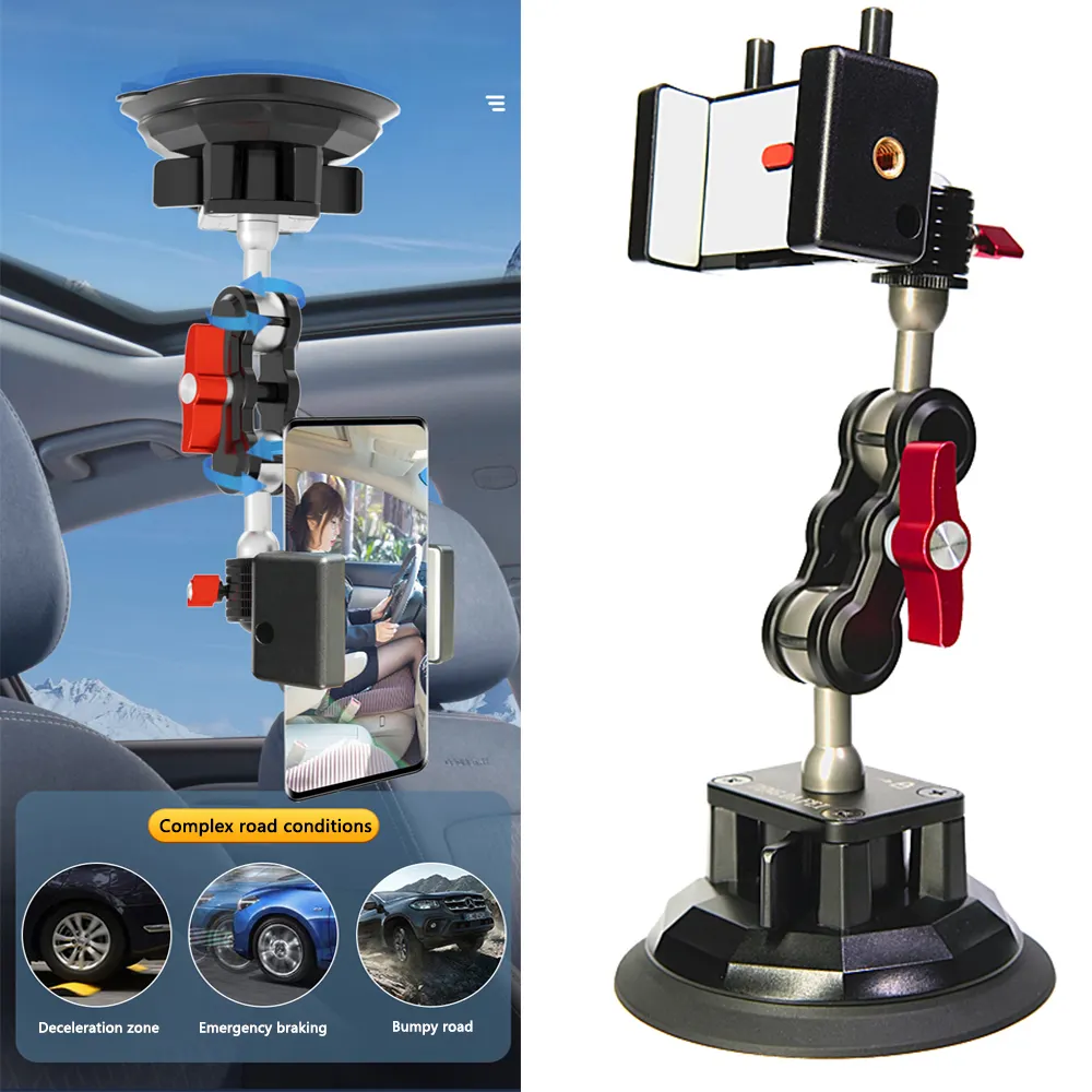 Neuer luxuriöser Designer aus Aluminiumlegierung zur Unterstützung von Selfie-Sticks mit Sauger 360 Drehbarer Auto-Handyhalter für Auto-Handyunterstützung