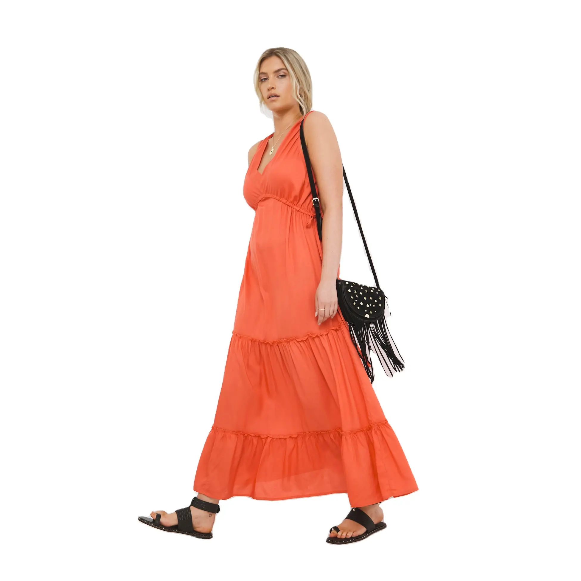 OEM ODM, оранжевое летнее элегантное сексуальное Макси-Платье с V-образным вырезом для женщин, длинное женское пляжное платье подружки невесты, длинное вечернее Повседневное платье на день рождения