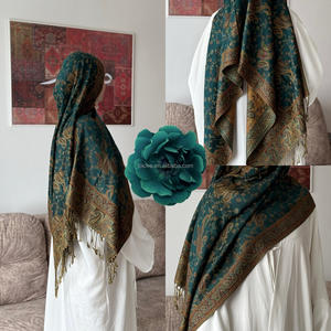 Chales de Pashmina de anacardo personalizados Jacquard con borlas Bufandas musulmanas de Cachemira Hijab Pashmina Chales para mujeres - Product Image 3