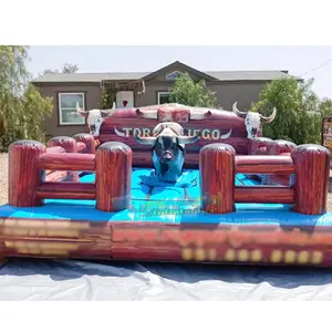 Outdoor party blow up air mattress inflatable rodeo mechanical riding bull fighting game for kids