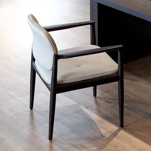 Fauteuil de style italien en bois massif, chaise de salle à manger rembourrée, pour adultes - Product Image 4