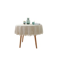 Nappe unie WUJI en coton et lin tissé avec pompons, style campagnard, anti-poussière, lavable en machine, toutes saisons, lot en vrac