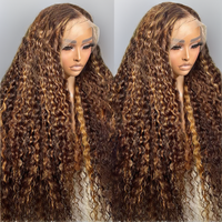 Pelucas de Cabello Humano con Encaje Frontal HD sin Pegamento para Mujeres Negras, Peluca con Ondas de Agua y Reflejos, Pre-Desplumada, Ombre, Rizada, Cabello Virgen