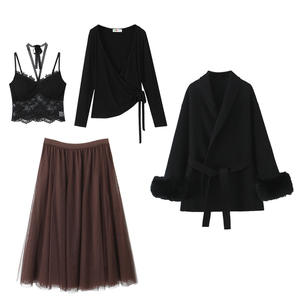 Falda de tul con cintura elástica de estilo francés para mujer, falda fluida de malla de gasa de color sólido N8264 - Product Image 1