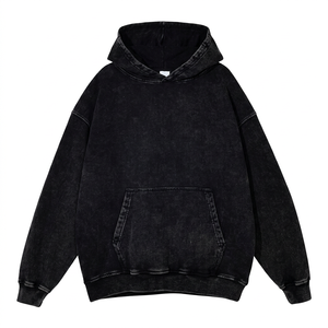 Sweat-shirt à capuche oversize en coton molletonné uni avec poche, style décontracté pour l'automne, à manches classiques, tricoté, pour homme - Product Image 1