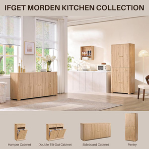 Grand buffet incurvé moderne Armoire de rangement 4 portes Étagères pour café Bar Station Cuisine Salon Meubles de maison - Product Image 2