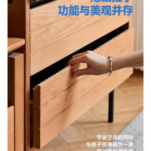 Solid Wood <b>Sideboard</b> Cabinet With Glass Display 3 Compartments Multifunctional Living Room <b>Storage</b> Unit Pine Wood Cherry Color - Product Image 4