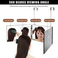 Espejo de 3 vías con LED para cortar el cabello, espejo triple para afeitadora y maquillaje, ganchos telescópicos ajustables, con versión LED