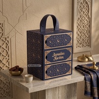 Boîte cadeau pliable Ramadan Mubarak imprimée à la main par le fabricant, boîte cadeau Ramadan rigide de qualité supérieure biodégradable avec feuille d'or