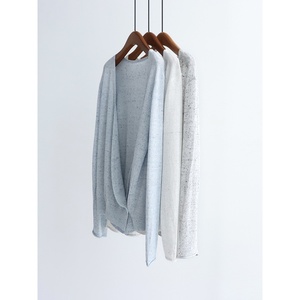 Cardigan in <span class=keywords><strong>maglia</strong></span> sottile coreano <span class=keywords><strong>con</strong></span> scollo a V in misto lino e filato di carta, a maniche lunghe, per l'inizio dell'autunno, vestibilità ampia e stile casual - Product Image 1