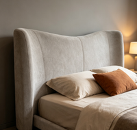Ensemble de meubles de chambre à coucher de luxe de conception italienne, lit de chambre à coucher moderne en cuir capitonné avec tête de lit étendue