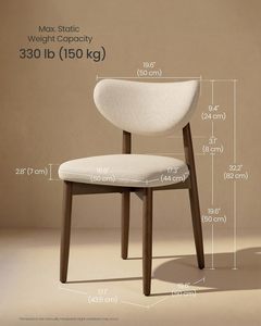Juego de 2 Sillas de Comedor VASAGLE de Madera, Patas de Madera Maciza Tapizadas, Respaldo Curvo Ergonómico, Asas Integradas - Product Image 3