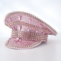 Casquette scintillante à sequins, rivets et strass or, argent, noir, marine pour performance scénique, soirée, boîte de nuit, vente en gros