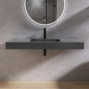 Lavabo Comercial de Pared con Lavabo Rectangular Moderno Personalizado o Lavabo de Baño Gris de un Solo Orificio Montado en la Pared - Proveedor - Product Image 3