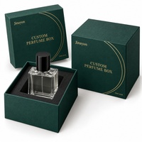 Boîte à parfum rigide vert jade avec logo personnalisé, en papier spécial gaufré textile, avec couvercle et base, 10x10x14cm, insert en mousse surélevé